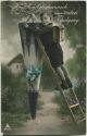 Postkarte - Junge auf Leiter mit Schultüte
