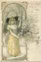 Postkarte - Junge Frau - Blüten gel. 1901
