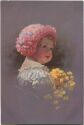 Postkarte - Kleines Mädchen mit Mütze und Blumen - Ludwig Knoefel