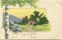 Postkarte - Bauernhof am Waldrand - Aquarell - Birke