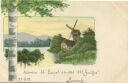 Postkarte - Windmühle am See - Aquarell - Birke