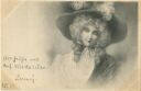 Frau mit Hut - Künstlerkarte