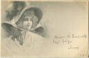 Frau mit Hut - Künstlerkarte signiert R. R. v. Wichera
