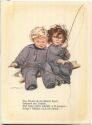 Mädchen und Junge beim Angeln - Künstler-Ansichtskarte