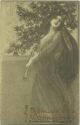 Postkarte - Jugendstil - Art nouveau - Junge Frau mit Tannenbaum