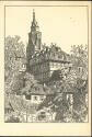 Postkarte - Stiftskirche und Alte Aula - Federzeichnung