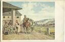 Postkarte - Postillion und Eisenbahn