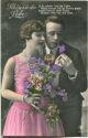 Postkarte - Paar mit Blumen - handcoloriert 