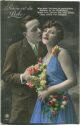 Liebe - Paar mit Blumen - handcolorierte Ansichtskarte