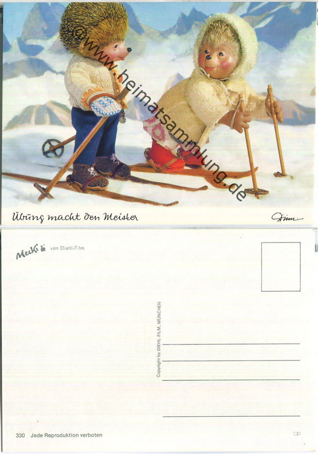AK Mecki original Diehl Nr 326 neu ungelaufen Winter Ski fahren