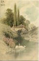 Postkarte - Am Weiher - Wassermühle - Schwäne