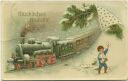 Postkarte - Neujahr - Eisenbahn im Schnee