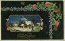 Postkarte - Neujahr - Landschaft im Schnee - Klee - Hufeisen