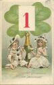 Postkarte - Neujahr - Kinder im Pierrot-Kostüm