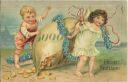 Postkarte - Neujahr - Kinder mit Goldsack