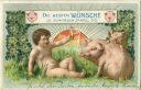 Postkarte - Neujahr - Bacchus - Schweine