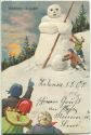 Postkarte - Neujahr - Kinder - Schneemann