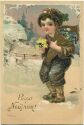 Postkarte - Neujahr - Junge im Schnee - Prägedruck