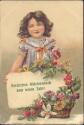 Neujahr - Mädchen mit Blumenkorb - Postkarte