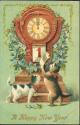 Postkarte - A Happy New Year - Katzen - Uhr