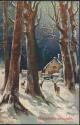 Postkarte - Neujahr - Winterwald - Hirsch