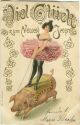 Postkarte - Viel Glück zum Neuen Jahr - Ballerina - Glücksschwein