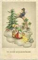 Postkarte - Neujahrswünsche Kinder im Schnee - signiert Di