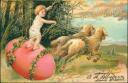 Ostern - Joyeuses Paques - Schafe - Goldprägedruck - Postkarte