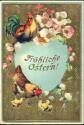 Ostern - Küken - Hahn - Henne - Goldprägedruck - Postkarte