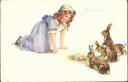 Fröhliche Ostern - Kind mit Hasen - Postkarte