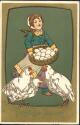 Postkarte - Ostern - Hühner - Frau