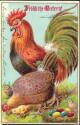 Postkarte - Ostern - Hahn - Huhn - Küken