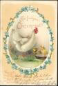 Postkarte - Ein frohes Osterfest - Küken - Huhn - Prägedruck