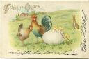 Postkarte - Fröhliche Ostern - Hühner - Hase - Küken
