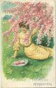 Postkarte - Pfingsten - Frau im Gras