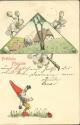 Fröhliche Pfingsten - Zwerg - Kirschblüten - Postkarte
