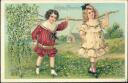Postkarte - Fröhliche Pfingsten - Kinder mit einem Birkenzweig