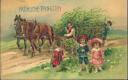 Postkarte - Fröhliche Pfingsten - Pferde und Wagen - Kinder
