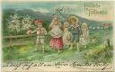 Postkarte - Fröhliche Pfingsten - Kinder auf der Wiese