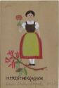 Ansichtskarten - Selbstgemalt - Frau mit Blumenstrauss