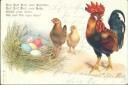 Postkarte - Hühner - Hahn - Ostereier