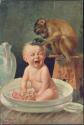Baby und Affe - Unerbetener Liebesdienst - Postkarte