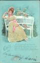 Postkarte - Frau auf der Gartenbank -  Glimmer