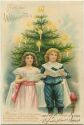 Postkarte - Weihnachten - Kinder - Gedicht - Tannenbaum - Prägedruck