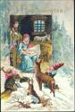 Weihnachten - Die heilige Familie - Reh - Hase - Zwerge - Wichtel - Postkarte