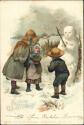 Postkarte - Fröhliche Weihnachten - Kinder - Schneemann