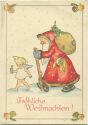 Postkarte - Fröhliche Weihnachten - Engelchen und Weihnachtsmann
