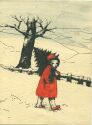 Mädchen mit Tannenbaum im Schnee - Künstlerkarte Hanna Nagel
