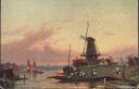 Postkarte - Windmühle - Sonnenuntergang von Ch. Leikert - Ölkunstpostkarte