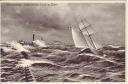 Ansichtskarte - 18119 Warnemünde - Aussegelndes Schiff im Sturm